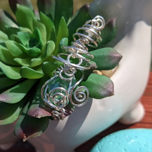 .925 Sterling Silver Pendant Mint Luster Crystal Quartz Stone Artisan Spiral - Picture 12 of 16